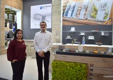 Manuela Soares and Thierry Laine of Bachman Group. One of the highlights at their booth is the Netpac, a new packaging of recyclable and reusable plastic.